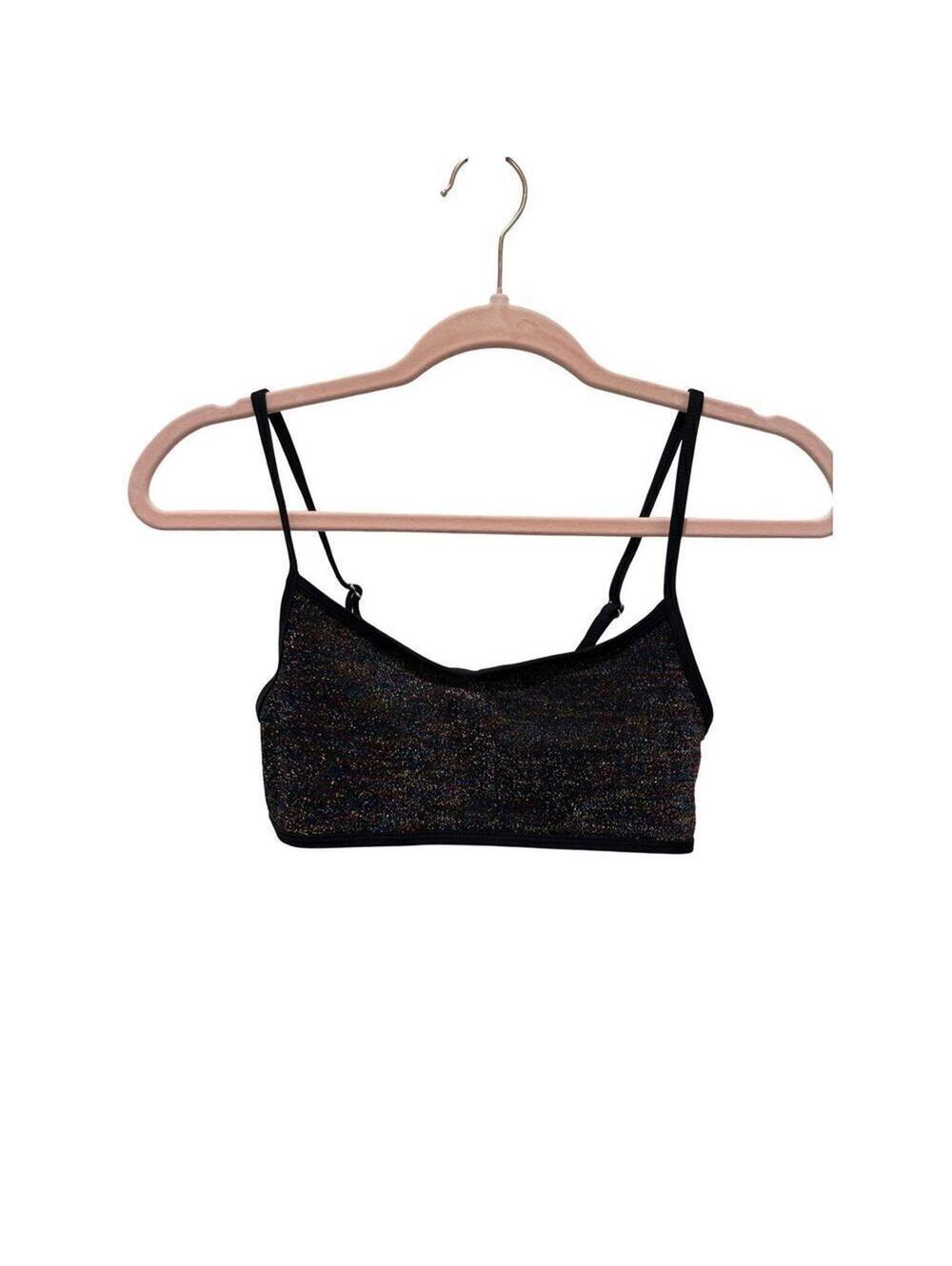 Shein black bikini top with multicolored glitter, women’s size XS